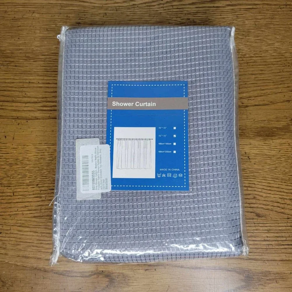 CAROMIO Grey Shower Curtain, Modern Waffle Weave Polyester Fabric Shower Curtain